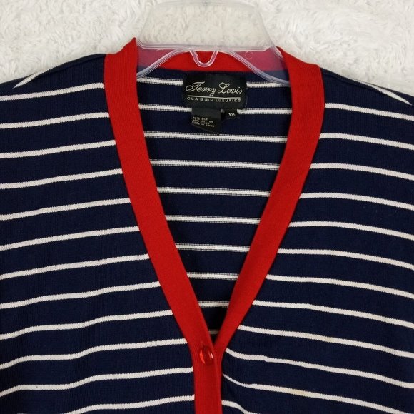 Terry Lewis Classic Luxuries‎ Womens Sweater Cardigan Blue Red Silk V Neck 1 X - Picture 4 of 8